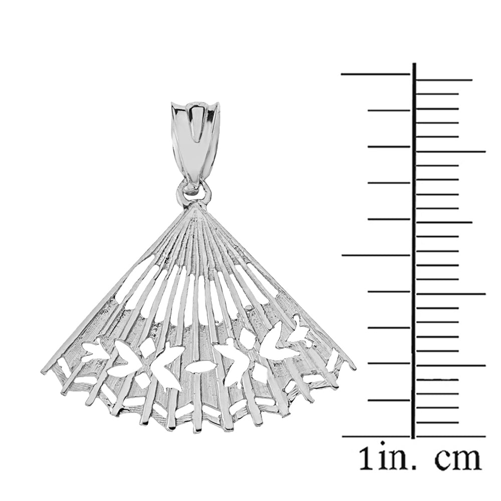 Sterling Silver Cut Out Folding Hand Fan Pendant Necklace, view 3