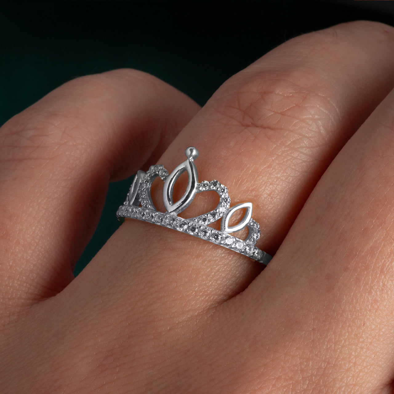 Sterling Silver CZ Crown Tiara Ring, view 2