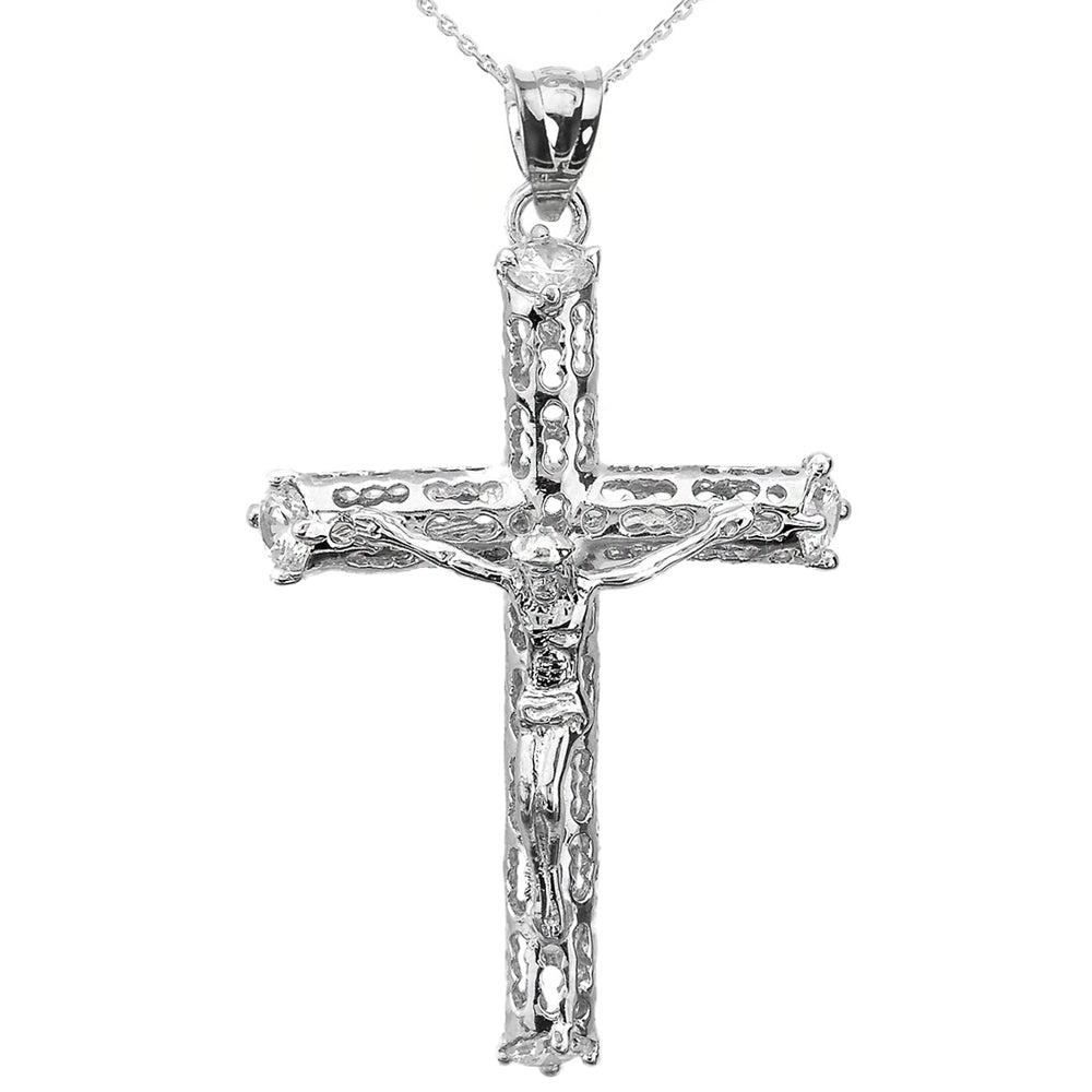 Sterling Silver CZ Crucifix Pendant Necklace