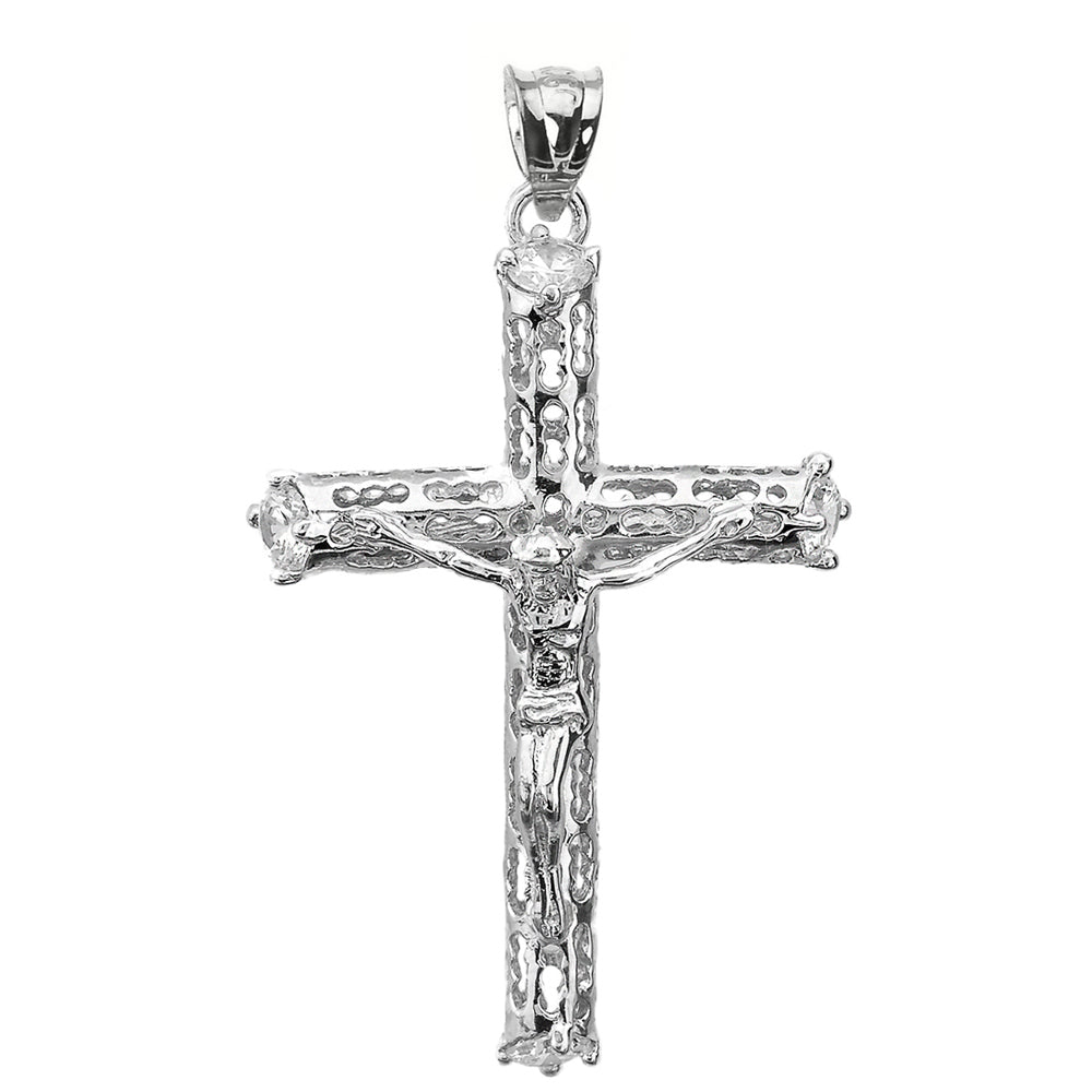 Sterling Silver CZ Crucifix Pendant Necklace, view 2