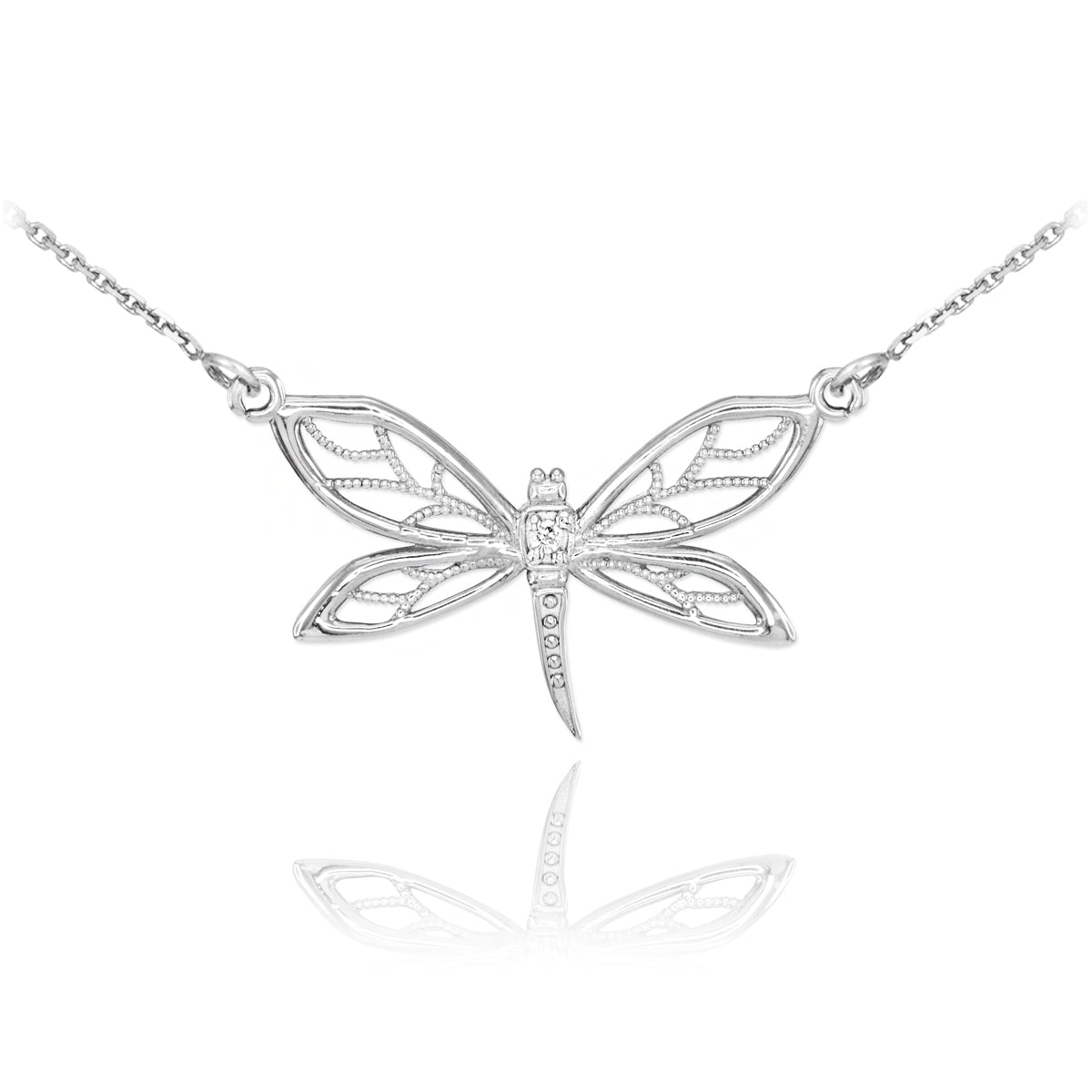 Sterling Silver CZ Dragonfly Filigree Necklace