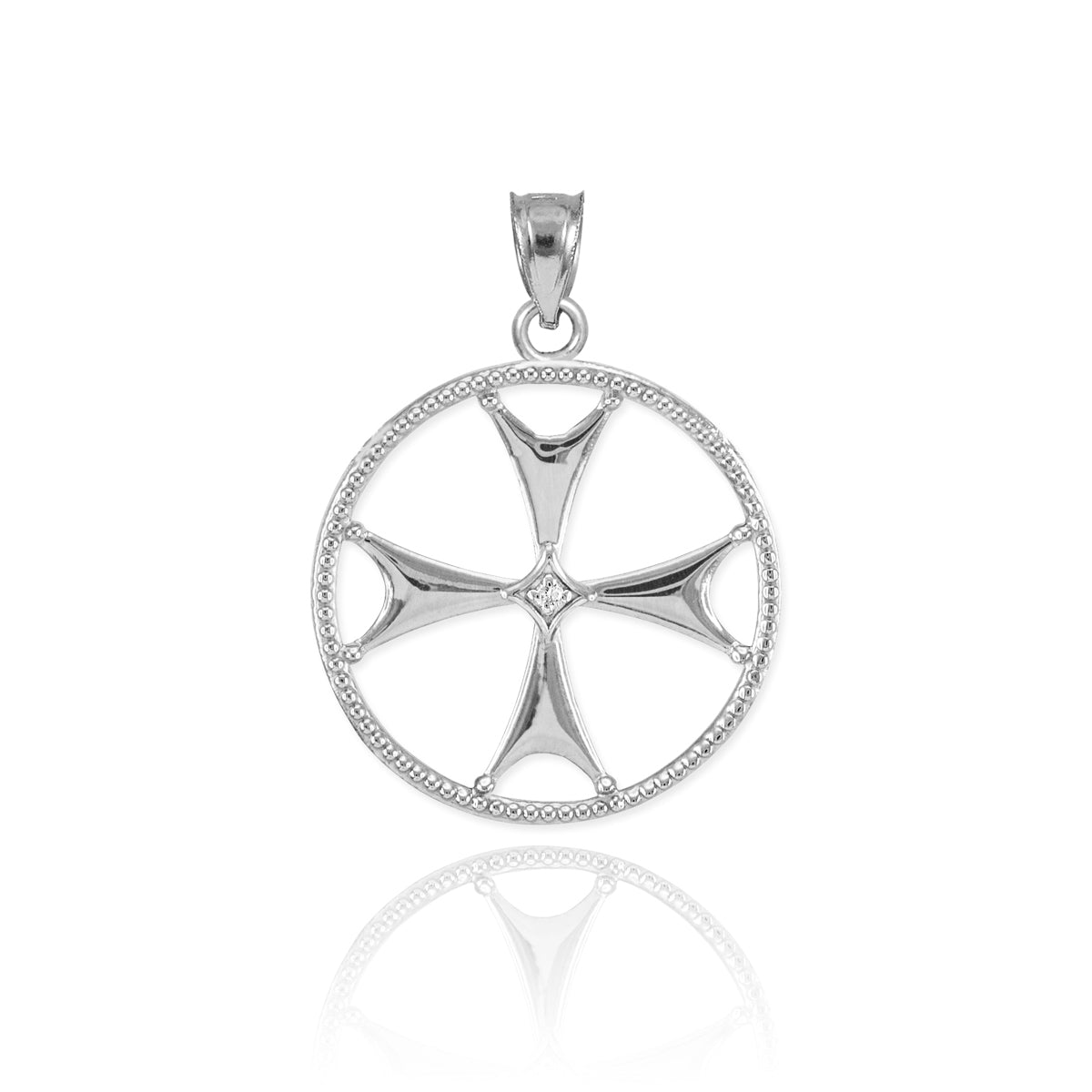 Sterling Silver CZ Maltese Cross Pendant Necklace, view 2