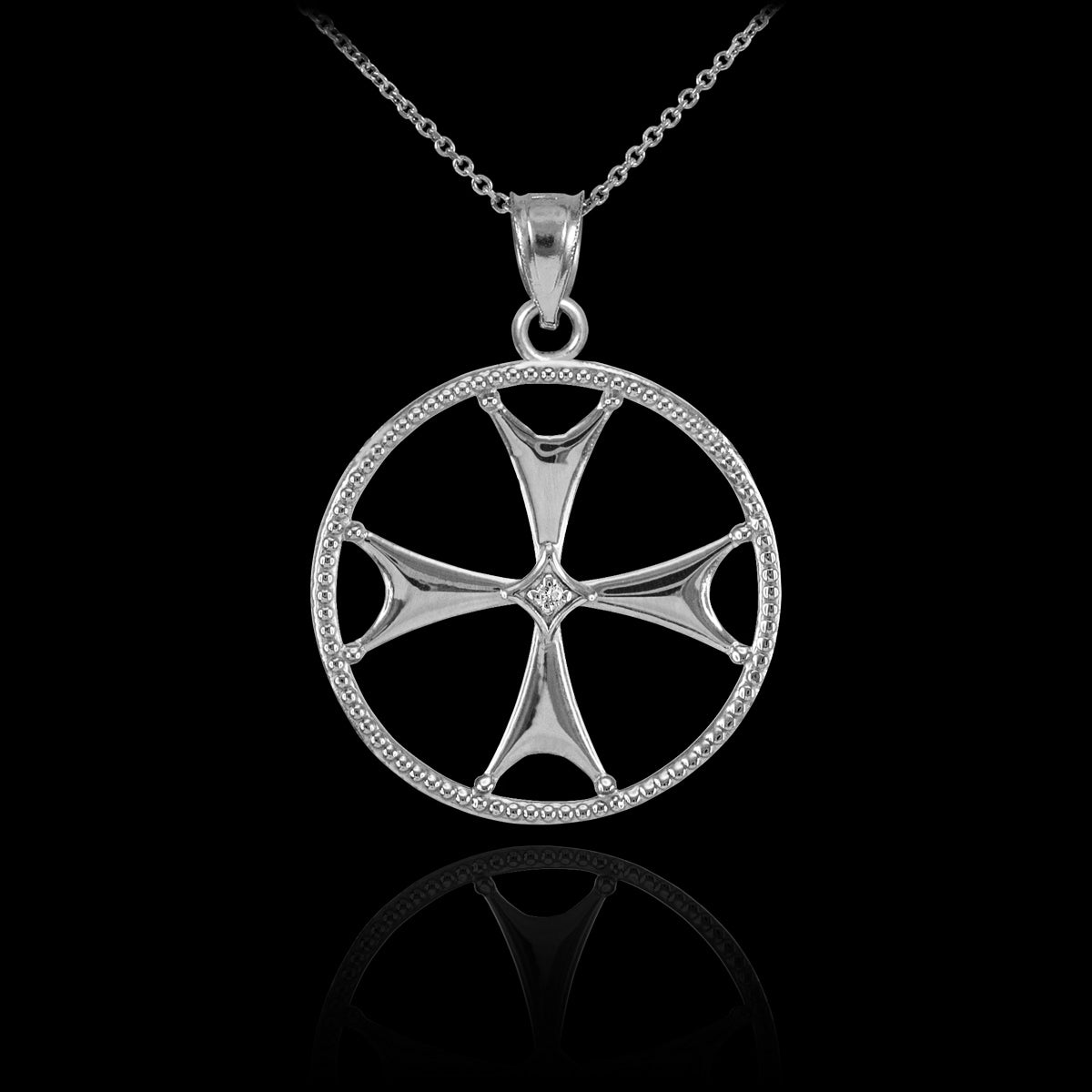 Sterling Silver CZ Maltese Cross Pendant Necklace, view 3