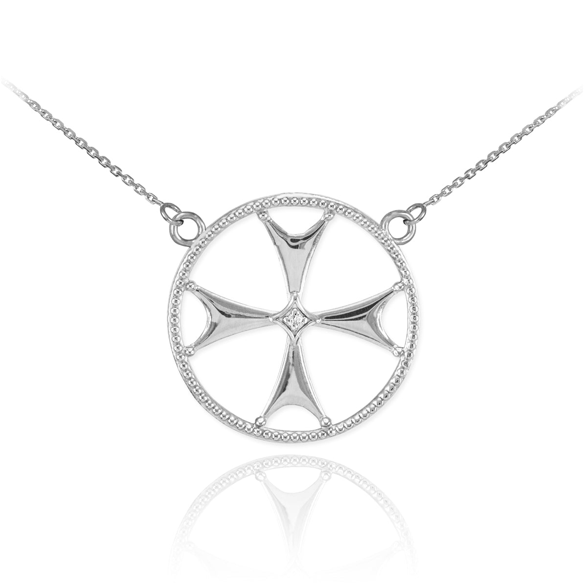 Sterling Silver CZ Maltest Cross Circle Pendant Necklace