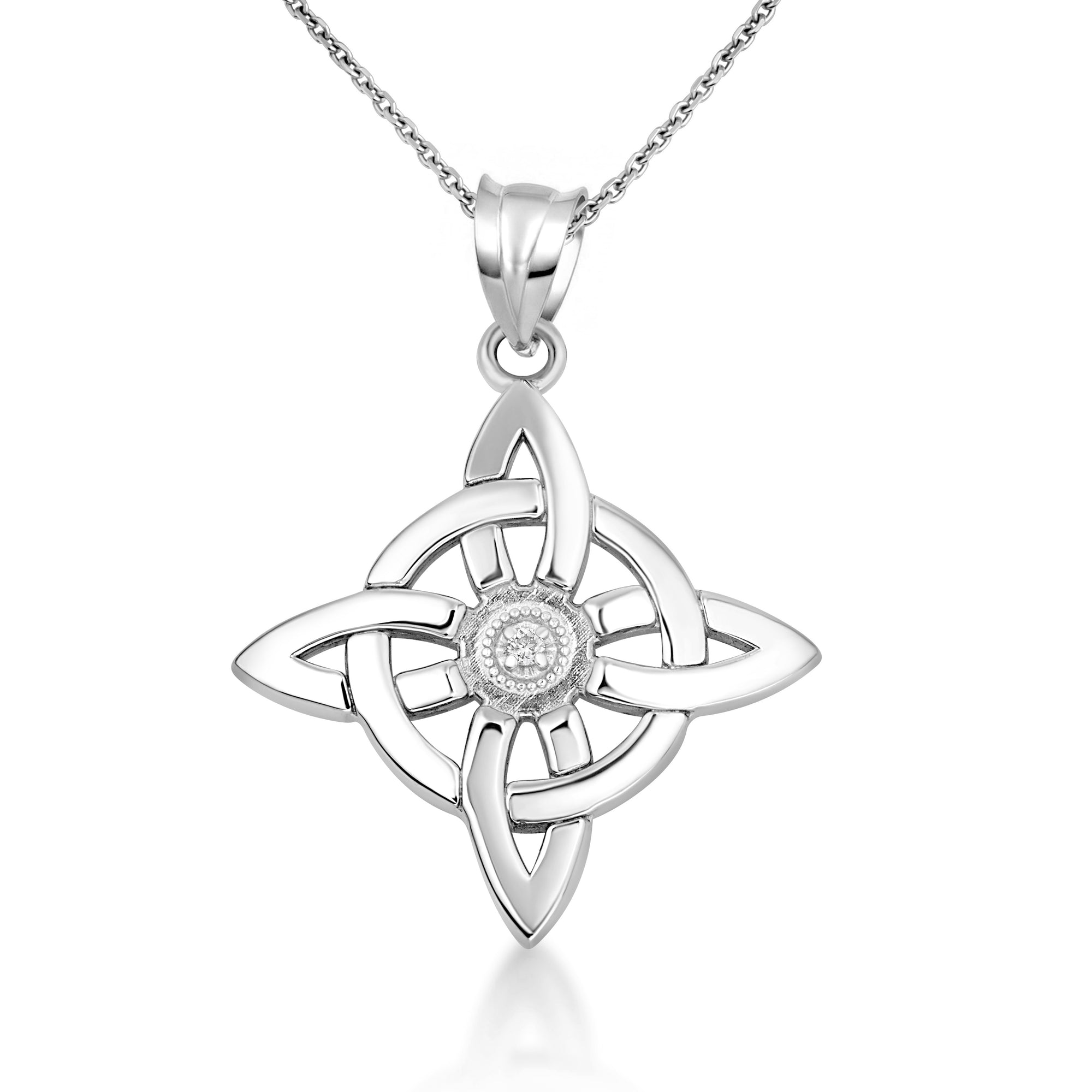 Sterling Silver CZ Wiccan Witches' Pagan Magic Knot Pendant Necklace, view 2