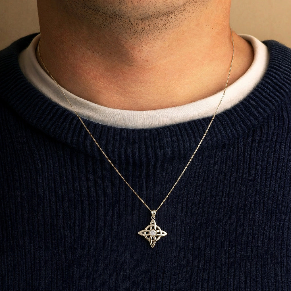 Sterling Silver CZ Wiccan Witches' Pagan Magic Knot Pendant Necklace, view 4