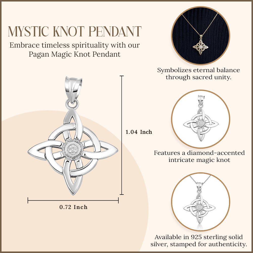 Sterling Silver CZ Wiccan Witches' Pagan Magic Knot Pendant Necklace, view 5