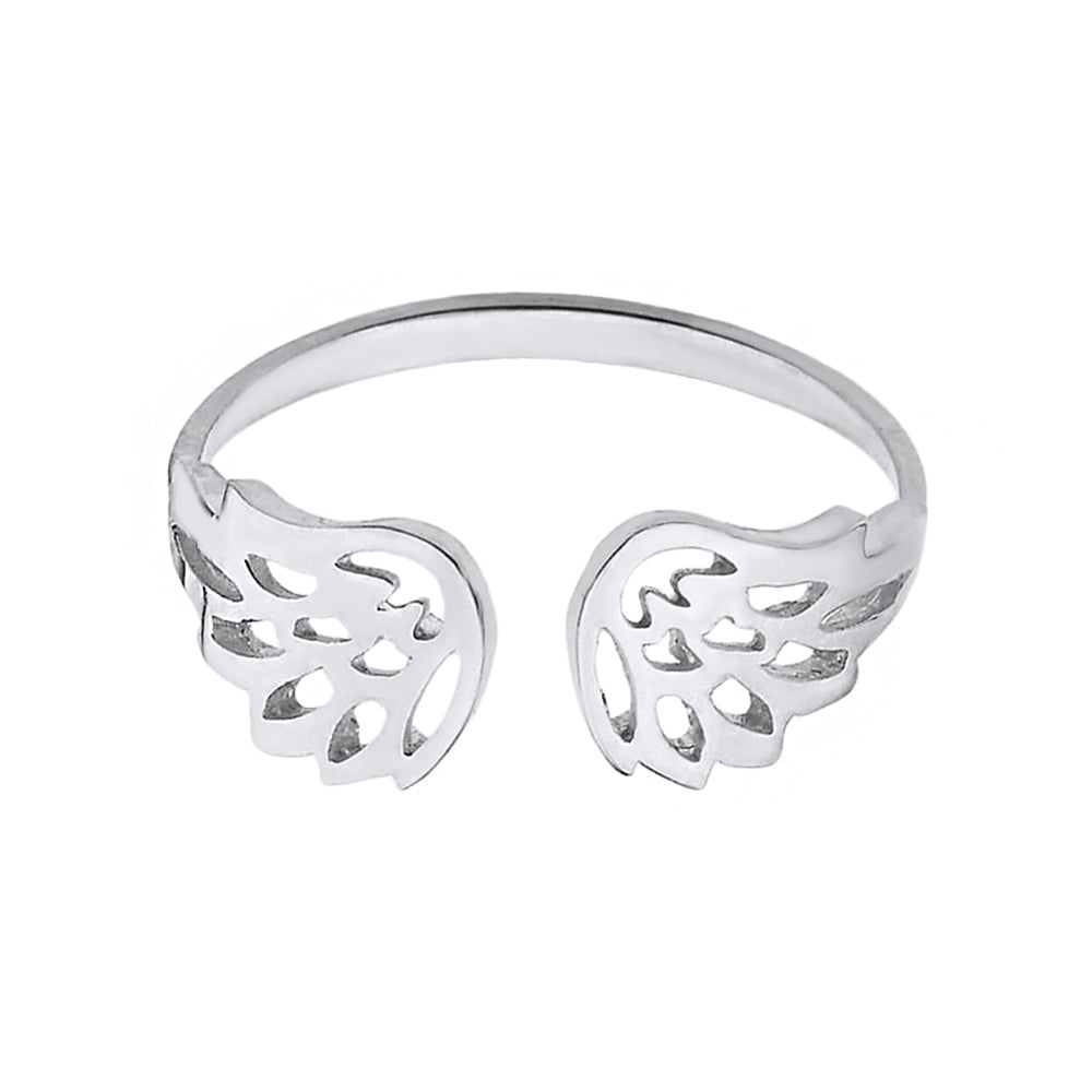 Sterling Silver Dainty Filigree Angel Wings Adjustable Ring