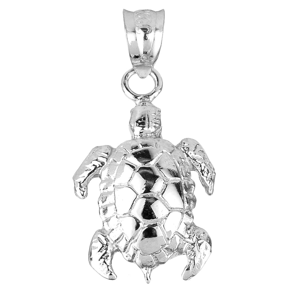 Sterling Silver Detailed Shell Turtle Charm Pendant Necklace, view 2