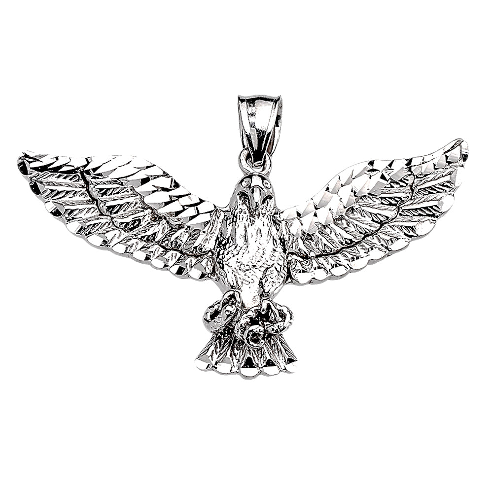 Sterling Silver Diamond Cut American Bald Eagle Pendant Necklace
