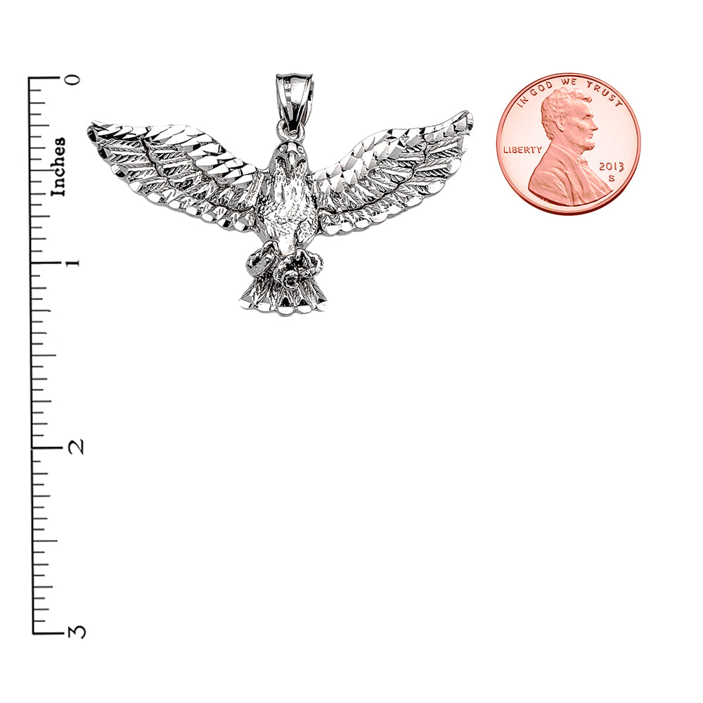 Sterling Silver Diamond Cut American Bald Eagle Pendant Necklace, view 2