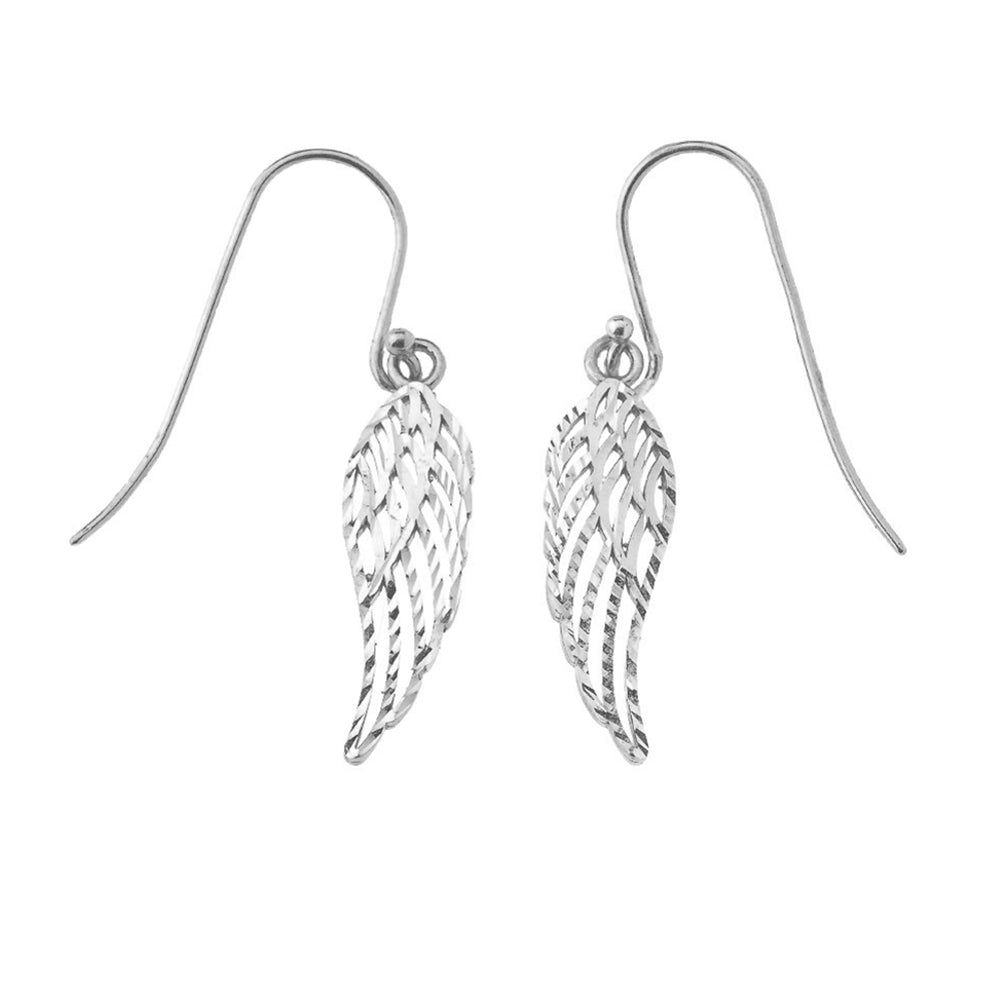 Sterling Silver Diamond Cut Angel Wings Hook Earrings