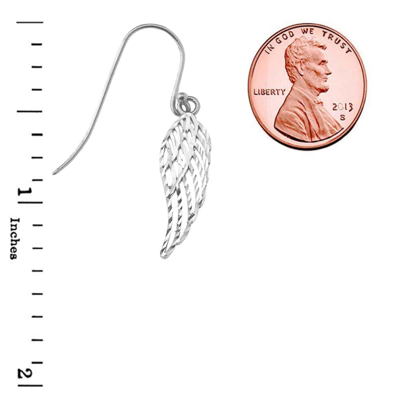 Sterling Silver Diamond Cut Angel Wings Hook Earrings, view 2
