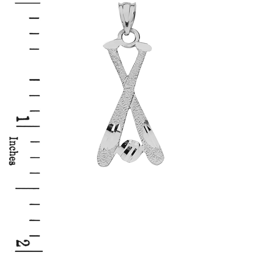 Sterling Silver Diamond Cut Baseball Bats Pendant Necklace, view 3