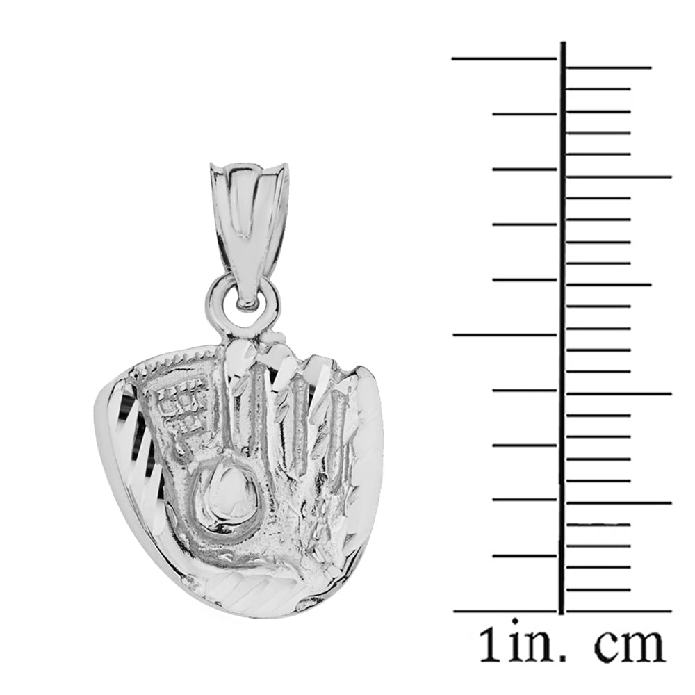 Sterling Silver Diamond Cut Baseball Glove Pendant Necklace, view 3