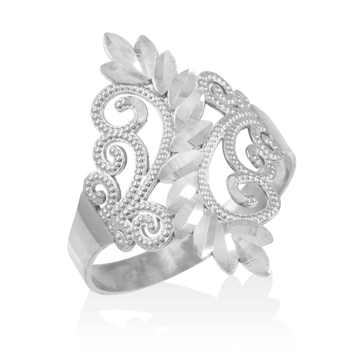 Sterling Silver Diamond Cut Beaded Filigree Ring