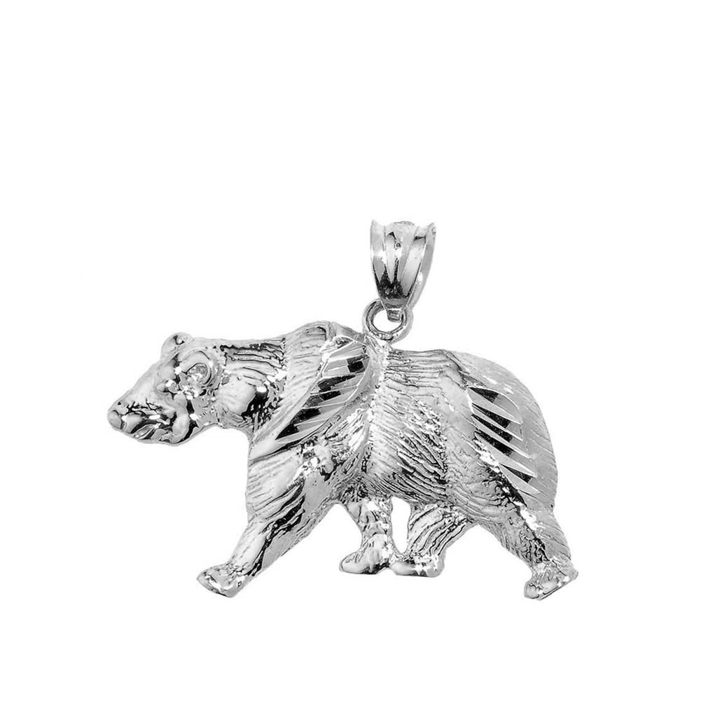 Sterling Silver Diamond Cut Bear Pendant, view 2