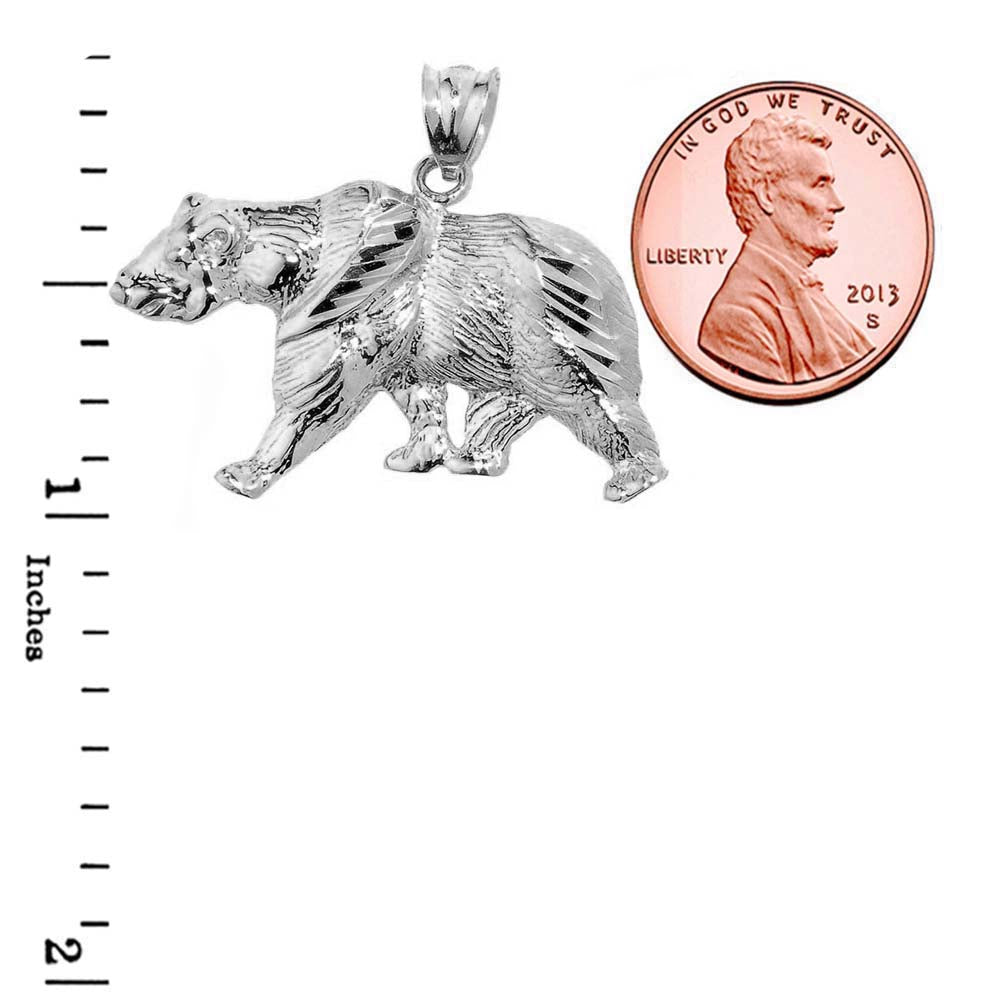 Sterling Silver Diamond Cut Bear Pendant, view 3