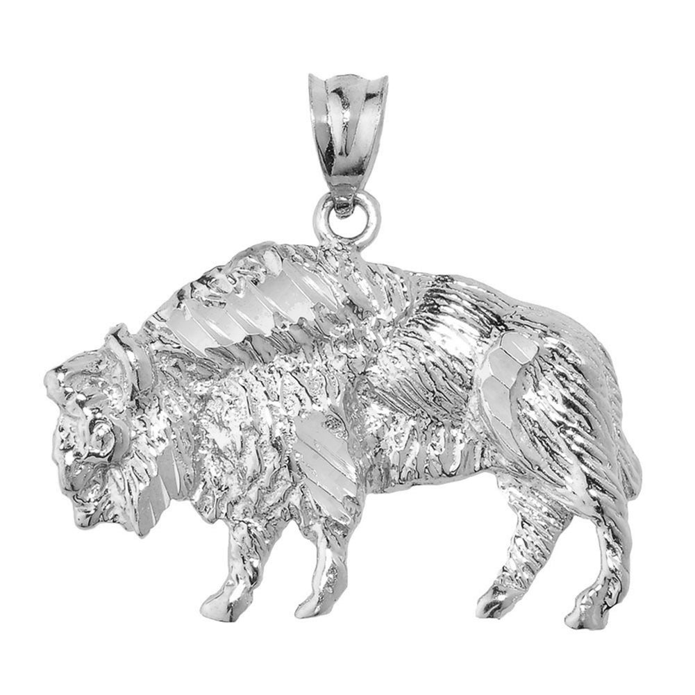Sterling Silver Diamond Cut Bison Pendant, view 2