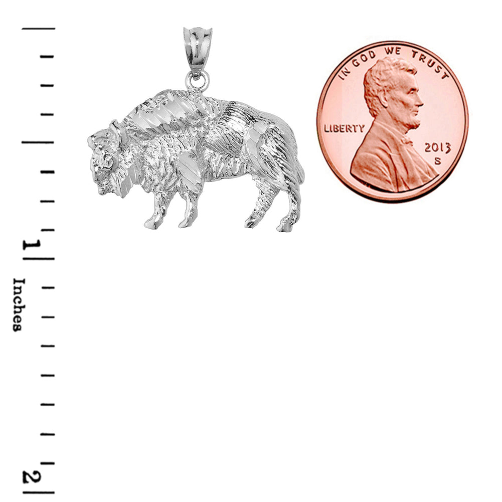 Sterling Silver Diamond Cut Bison Pendant, view 3