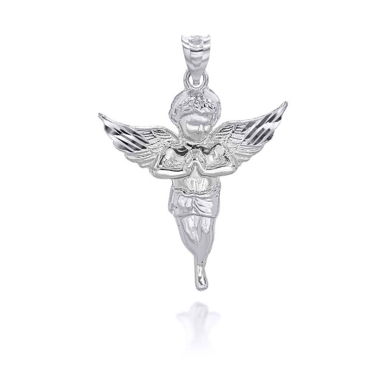 Sterling Silver Diamond Cut Cherub Angel Pendant Necklace