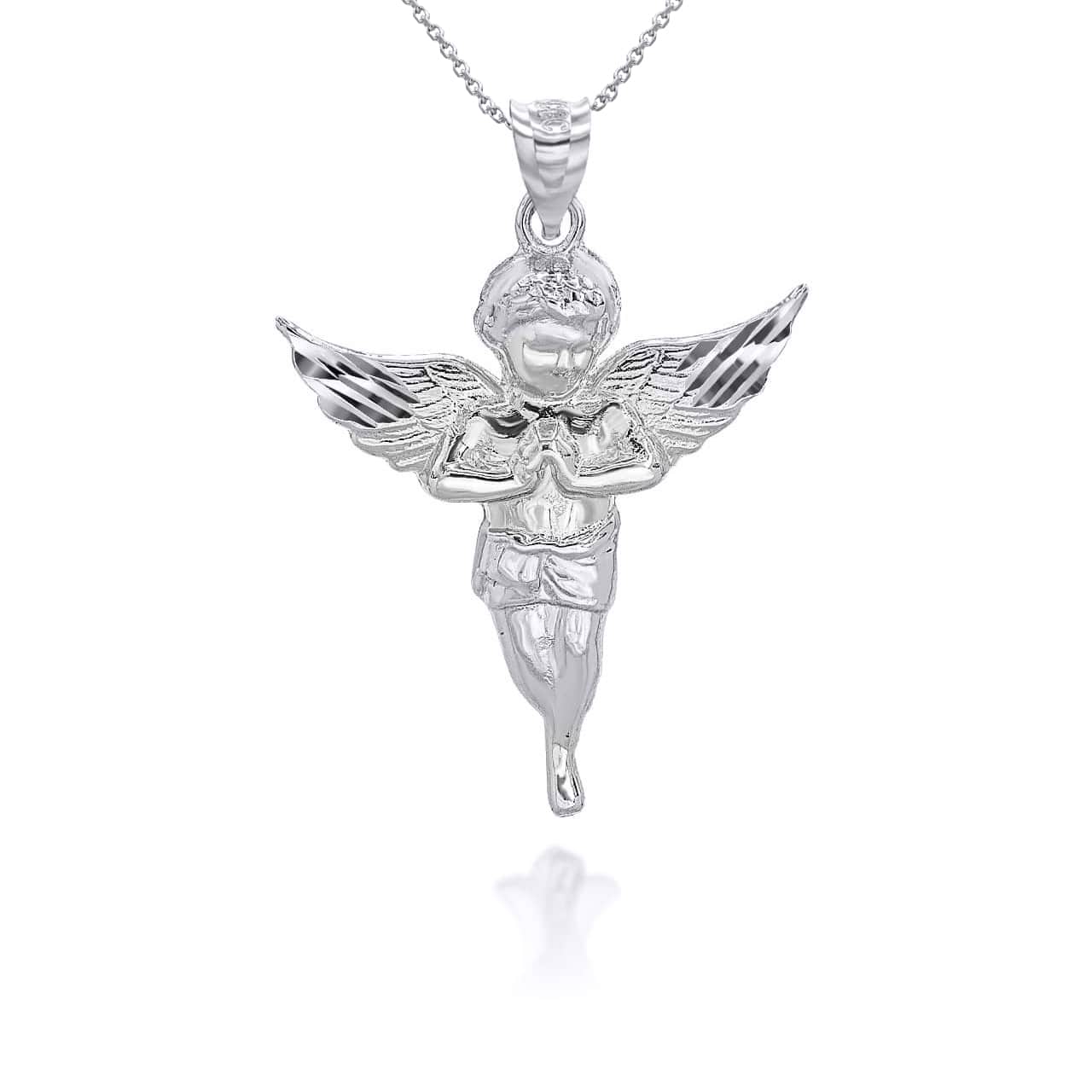 Sterling Silver Diamond Cut Cherub Angel Pendant Necklace, view 4