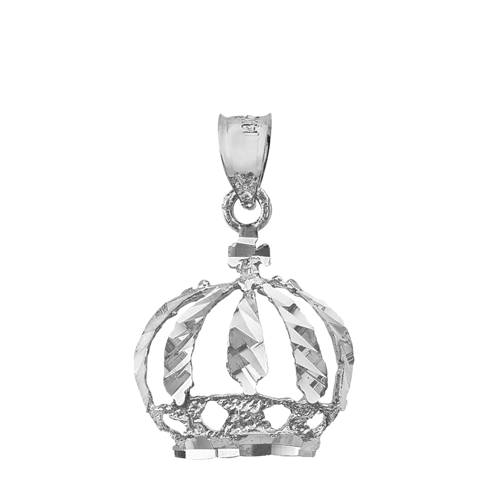 Sterling Silver Diamond Cut Christian Royal Crown Pendant Necklace, view 2