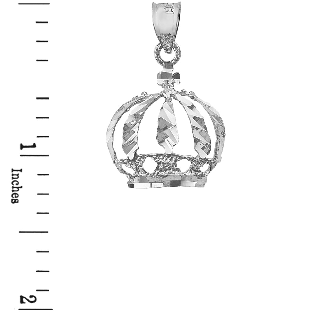 Sterling Silver Diamond Cut Christian Royal Crown Pendant Necklace, view 3