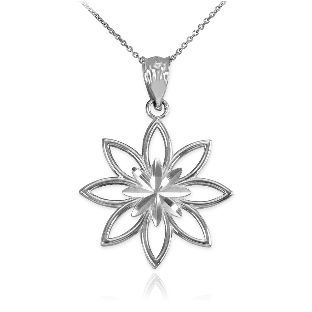 Sterling Silver Diamond Cut Daisy Flower Pendant Necklace