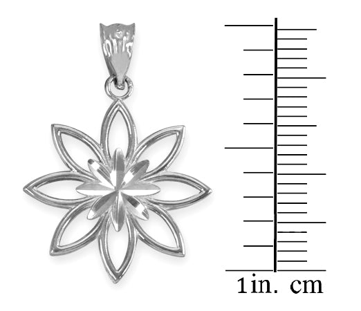 Sterling Silver Diamond Cut Daisy Flower Pendant Necklace, view 2