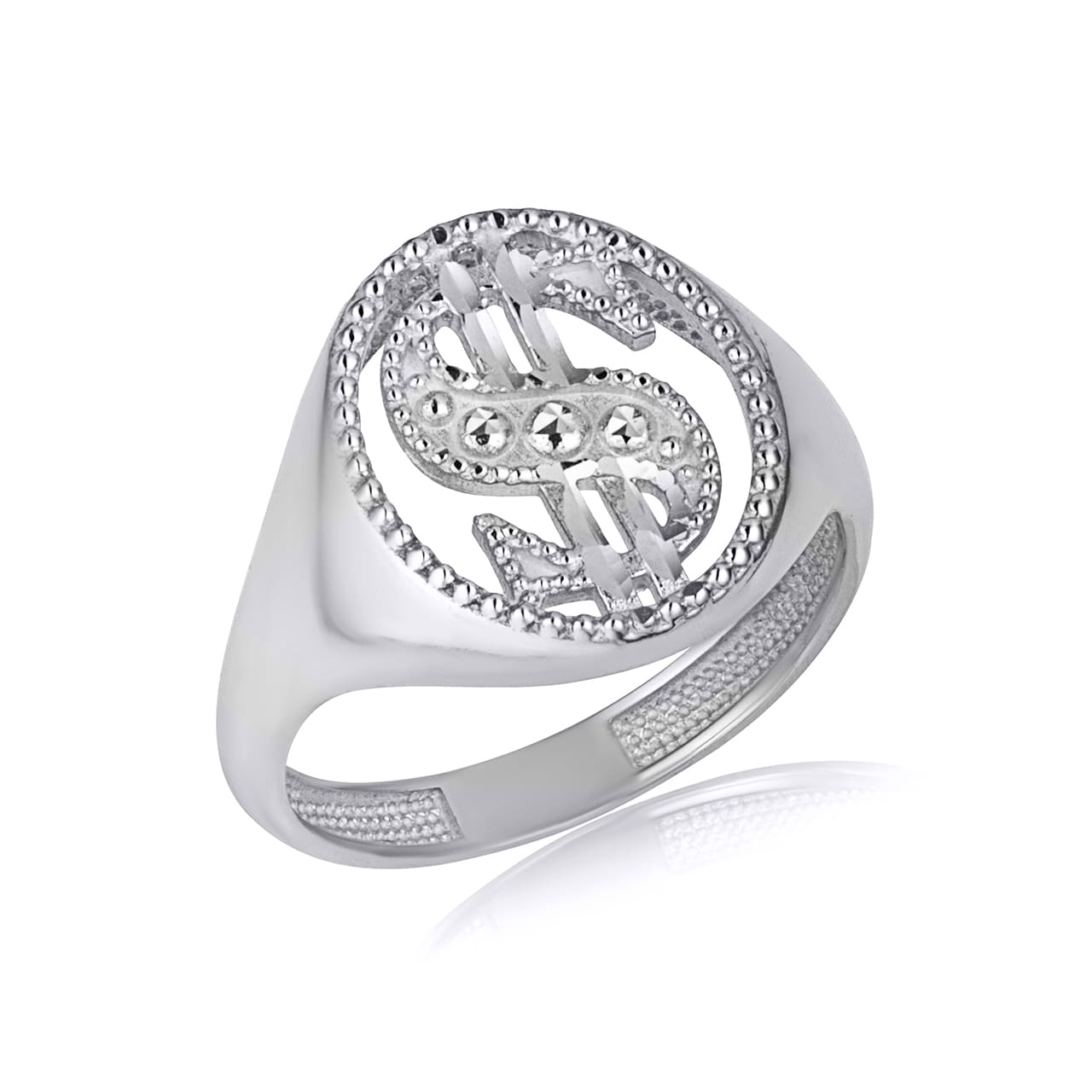 Sterling Silver Diamond Cut Dollar Sign Money Beaded Ring