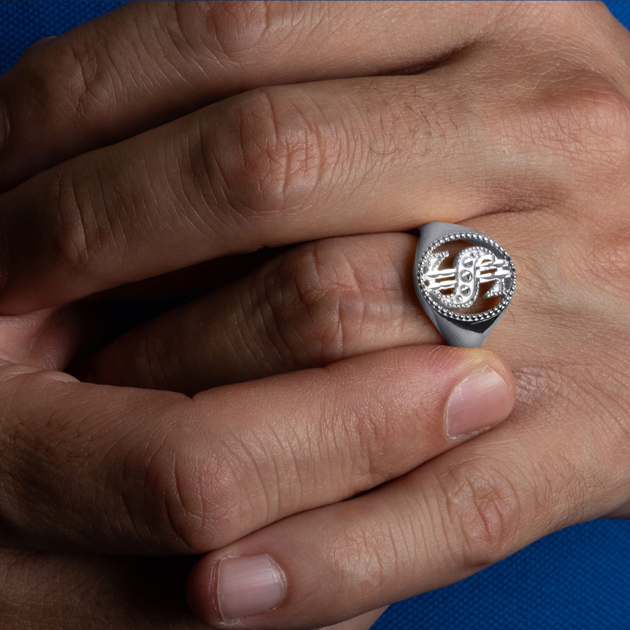 Sterling Silver Diamond Cut Dollar Sign Money Beaded Ring, view 2