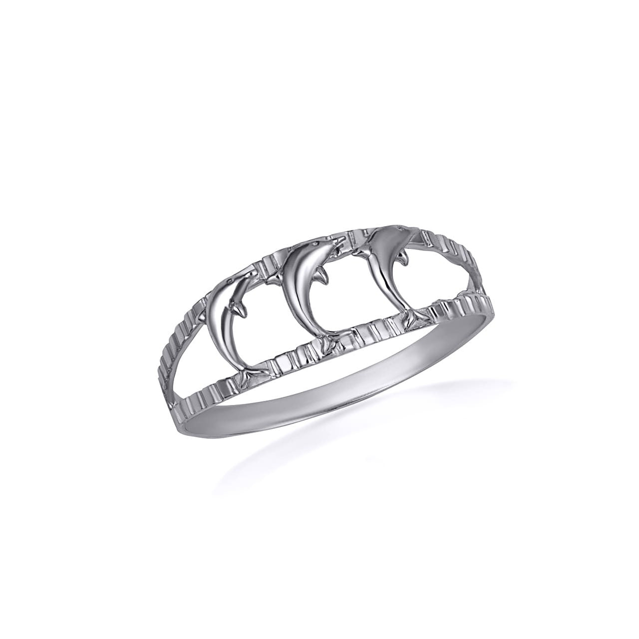 Sterling Silver Diamond Cut Dolphins Ring