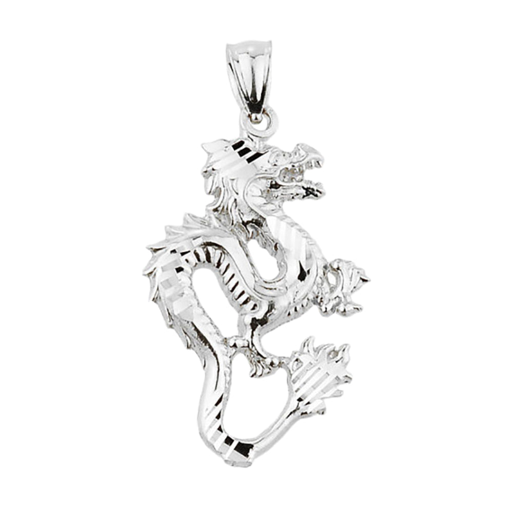 Sterling Silver Diamond Cut Dragon Charm Pendant, view 2