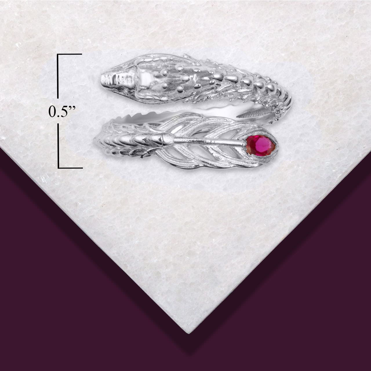 Sterling Silver Diamond Cut Dragon Tail Ruby Birthstone Band Ring, view 3