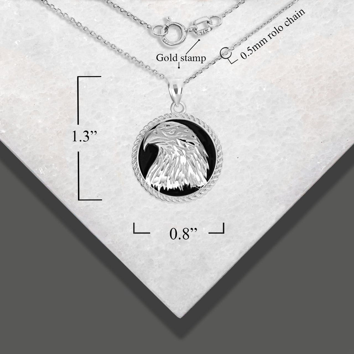 Sterling Silver Diamond Cut Eagle Black Onyx Rope Medallion Pendant Necklace, view 3