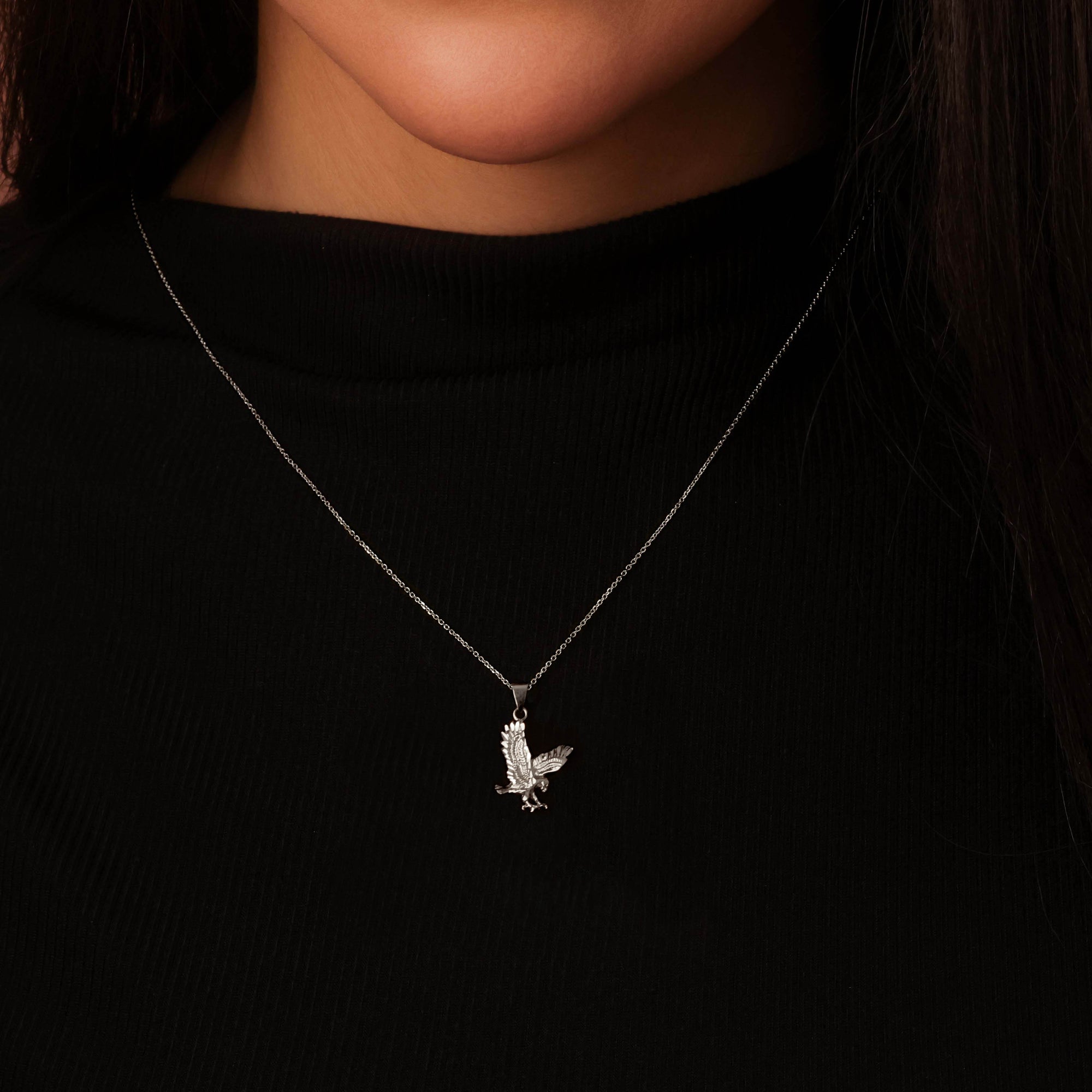 Sterling Silver Diamond Cut Eagle Pendant Necklace, view 2
