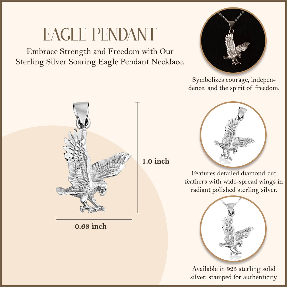 Sterling Silver Diamond Cut Eagle Pendant Necklace, view 3