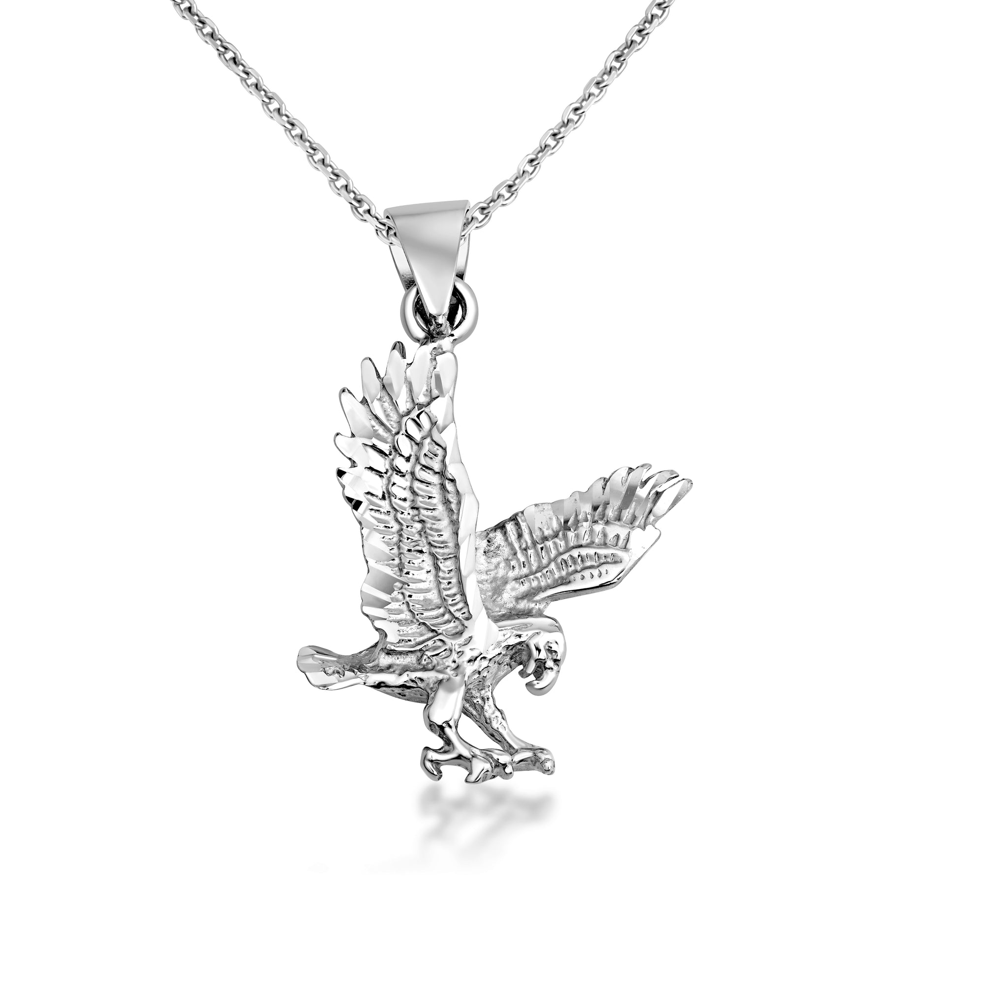 Sterling Silver Diamond Cut Eagle Pendant Necklace, view 4