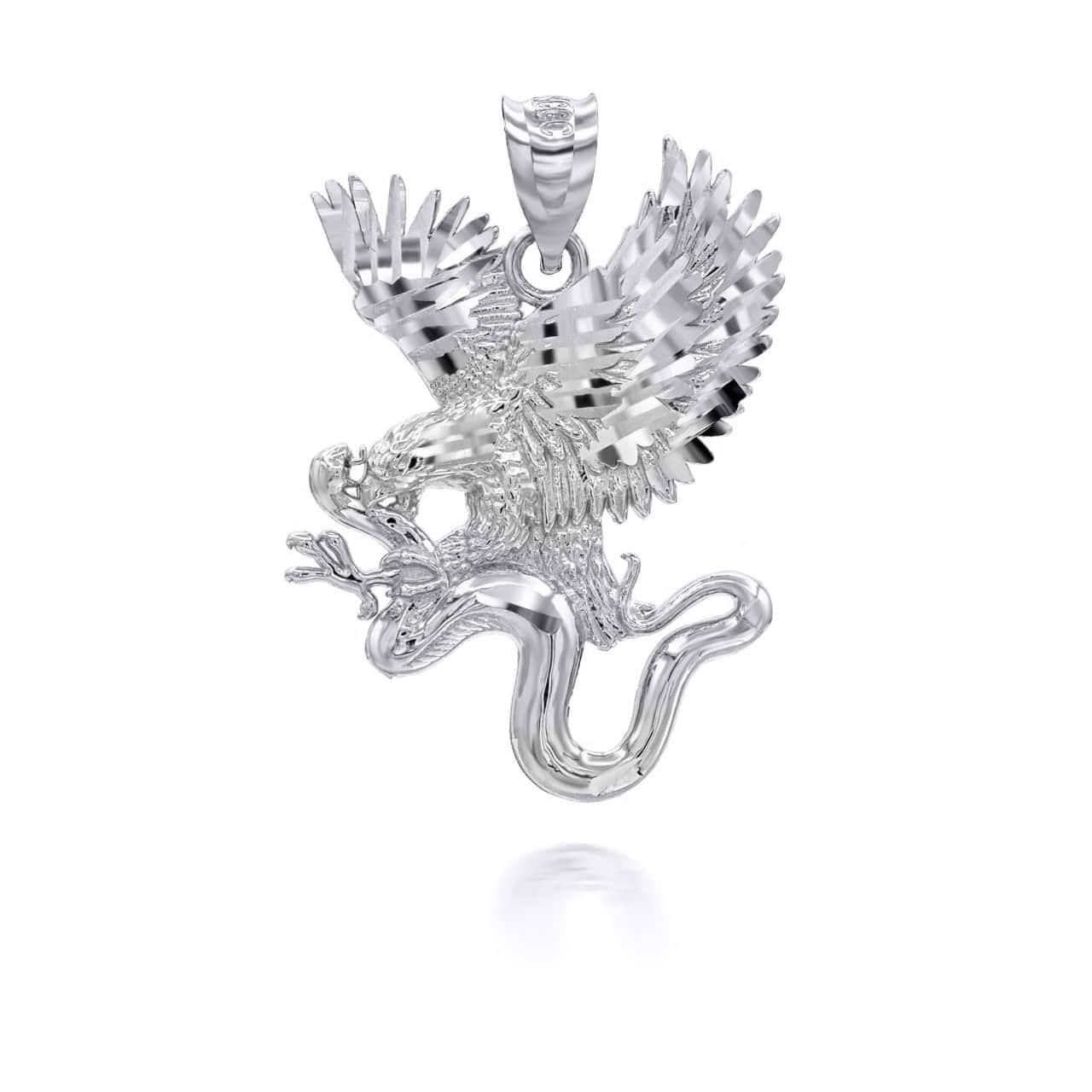 Sterling Silver Diamond Cut Eagle Snake Pendant Necklace