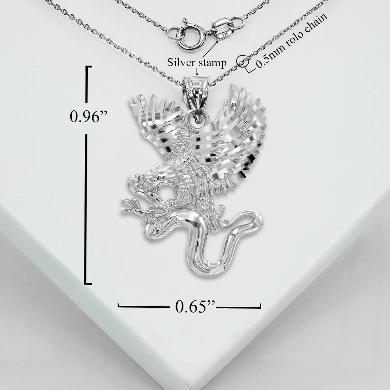 Sterling Silver Diamond Cut Eagle Snake Pendant Necklace, view 3