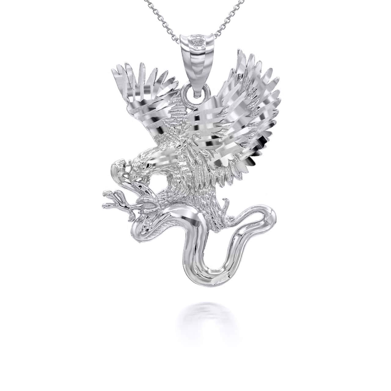 Sterling Silver Diamond Cut Eagle Snake Pendant Necklace, view 4
