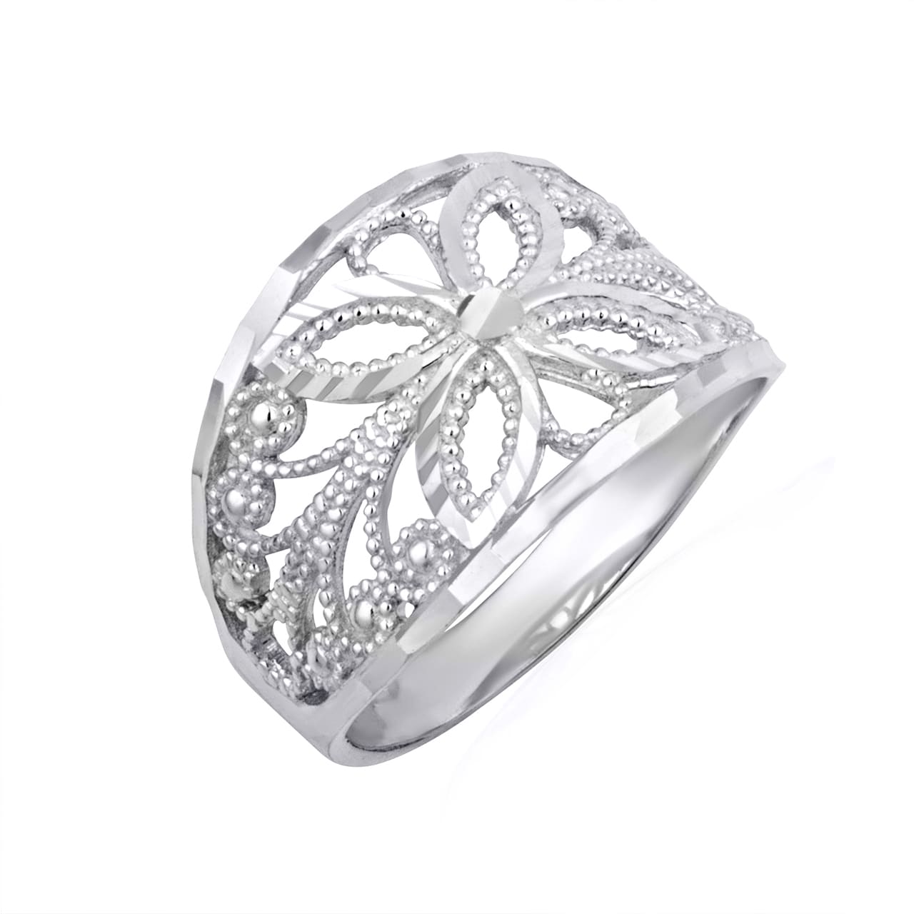 Sterling Silver Diamond Cut Filigree Butterfly Band Ring