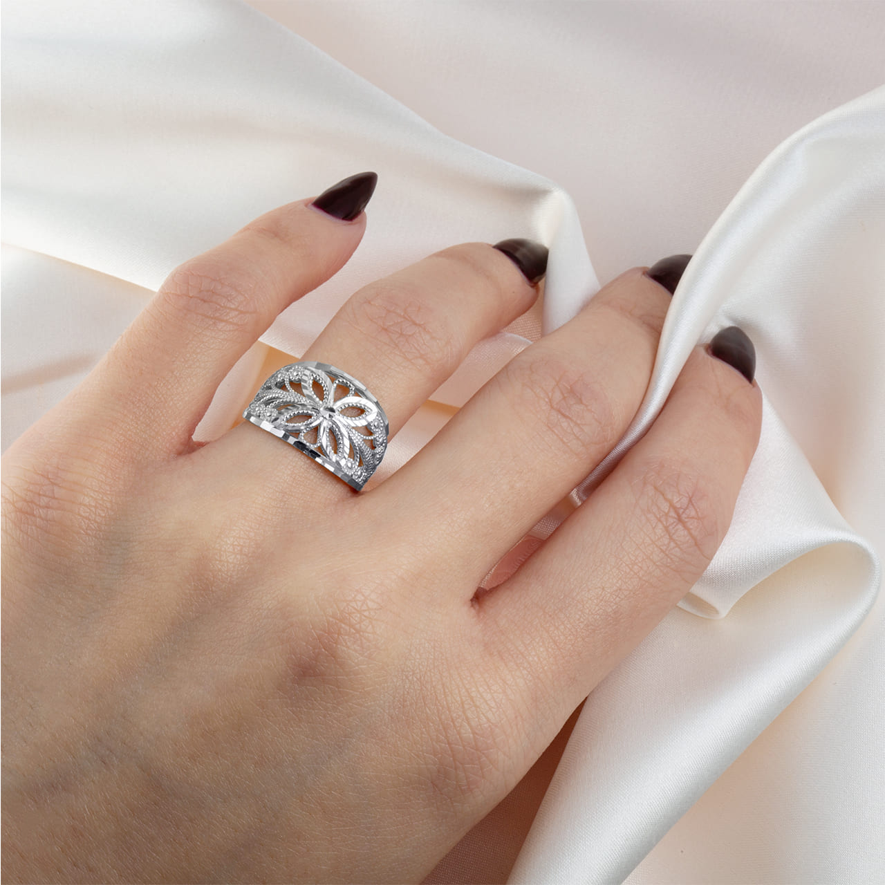 Sterling Silver Diamond Cut Filigree Butterfly Band Ring, view 2
