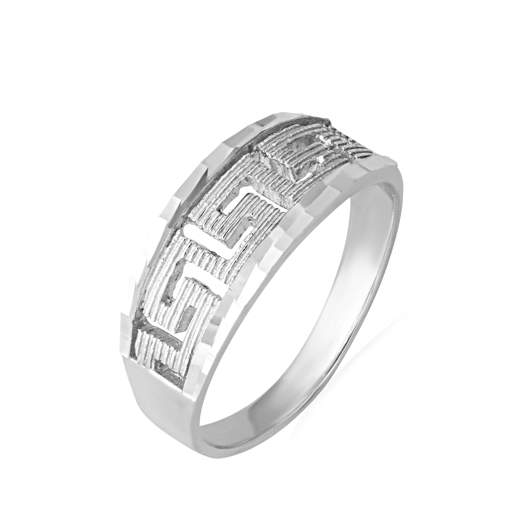 Sterling Silver Diamond Cut Greek Key Textured Ring