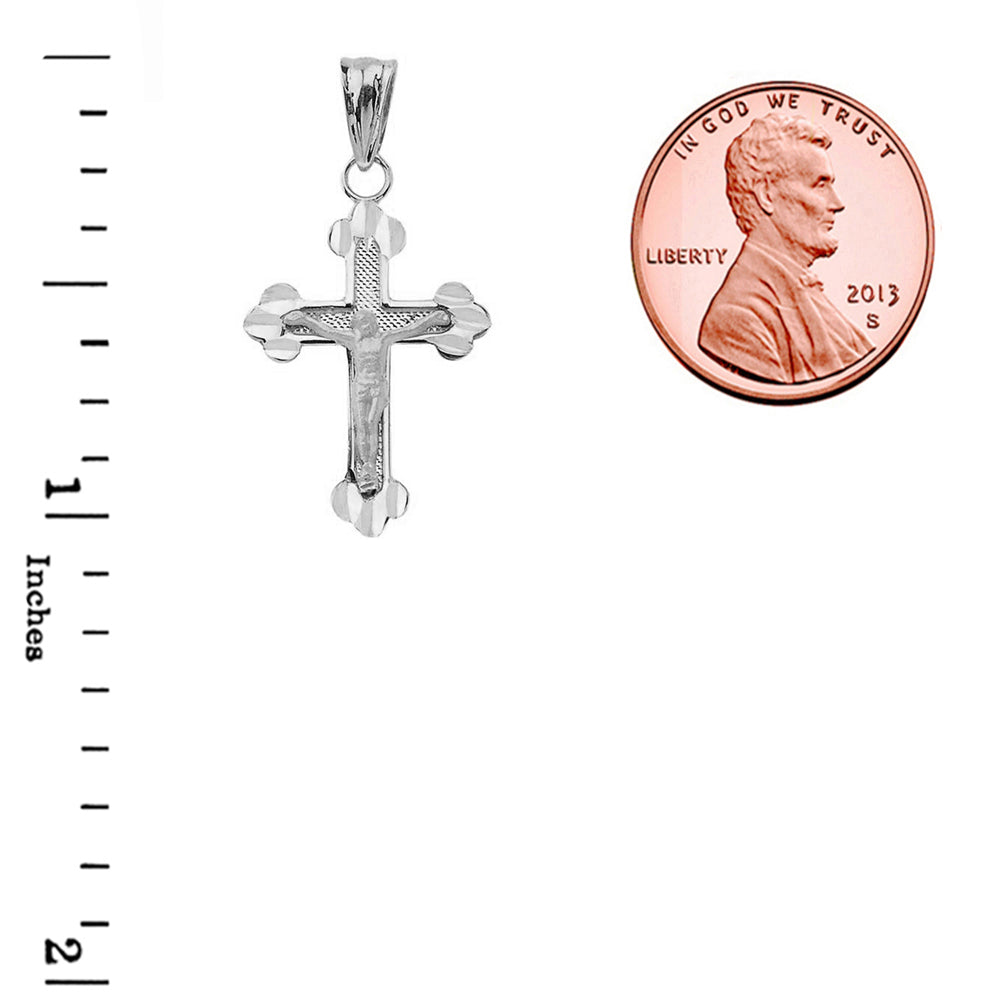 Sterling Silver Diamond Cut Greek Orthodox Cross Crucifix Pendant Necklace, view 3