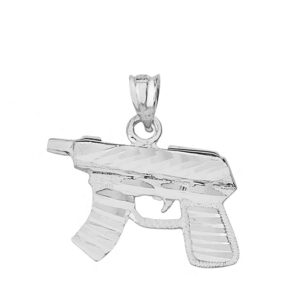 Sterling Silver Diamond Cut Gun Rifle Pendant Necklace, view 2