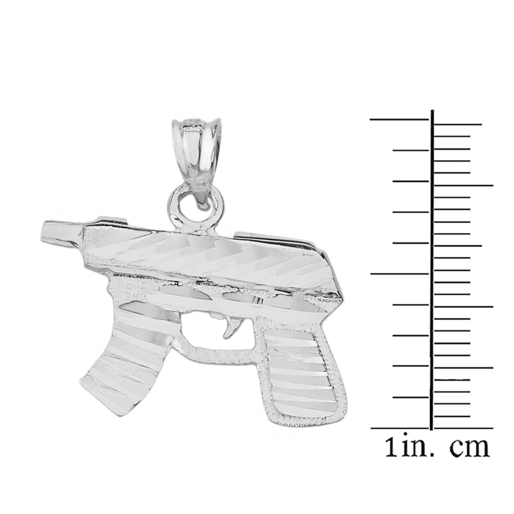 Sterling Silver Diamond Cut Gun Rifle Pendant Necklace, view 3
