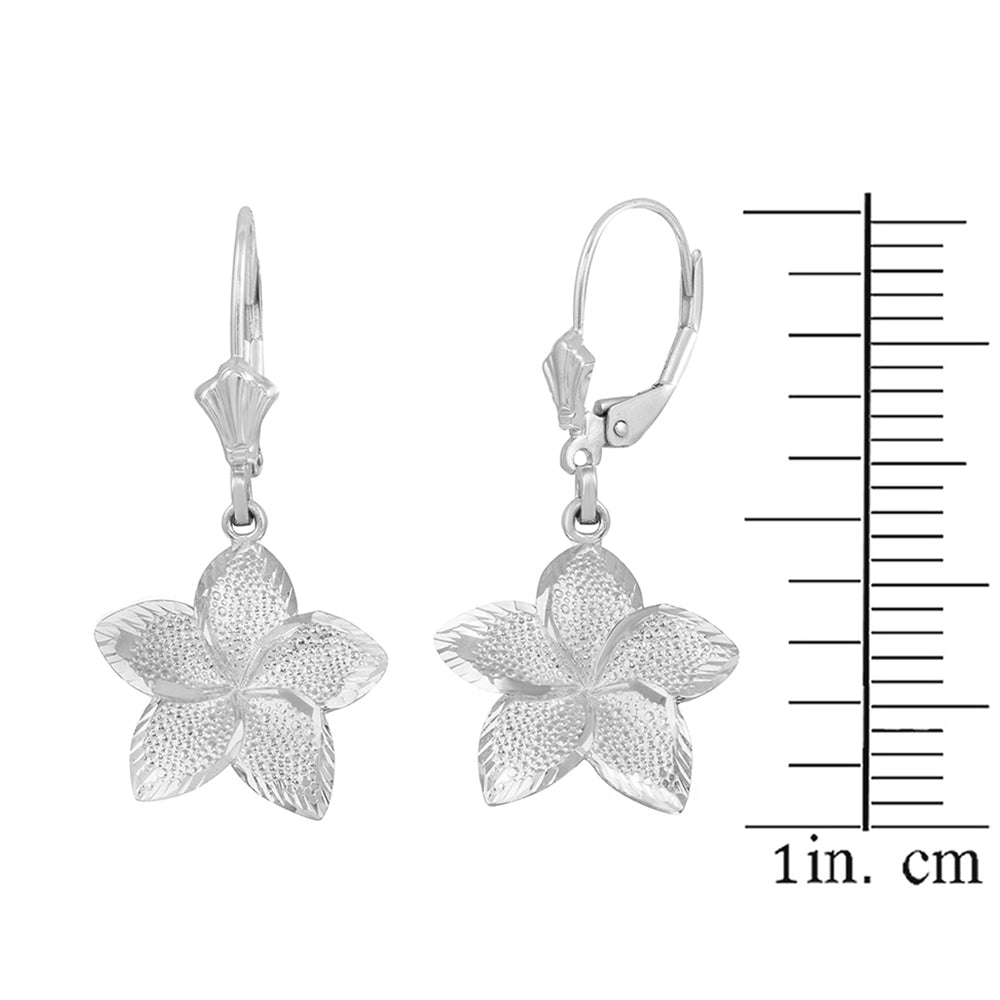 Sterling Silver Diamond Cut Hawaiian Plumeria Flower Earrings (Small), view 2