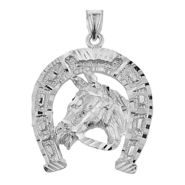 Sterling Silver Diamond Cut Horseshoe Pendant Necklace